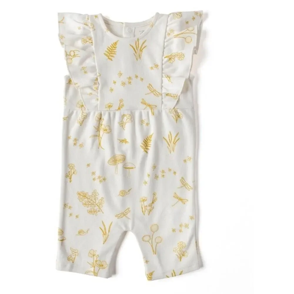 PEHR Botanica Sleeveless Romper, Marigold Baby Girl 0-3 Months Organic Cotton
